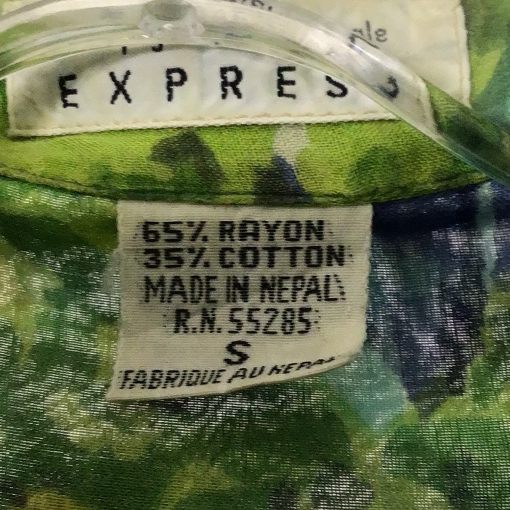 2 piece Express Floral Green and Blue Button-Up set.  Small. - Picture 11 of 11